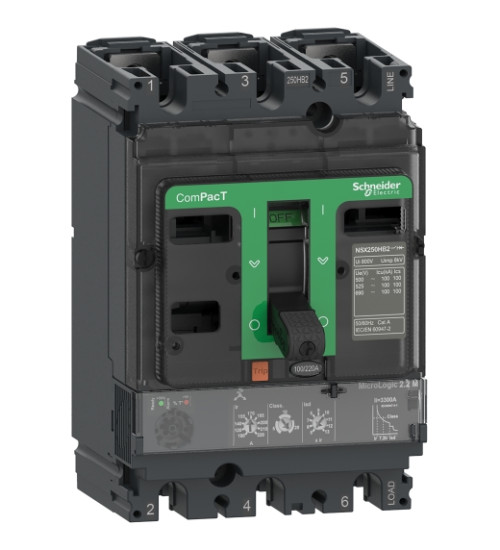 C16H32D160 - Circuit breaker ComPacT NSX160H, 70kA at 415VAC, MicroLogic 2.2 trip unit 160A, 3 poles 3d - Schneider Electric