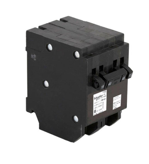 CHOMT1515240 - Quad tandem circuit breaker, Homeline Canadian, 2 x 1 pole at 15A, 1 x 2 pole at 40A, 120/240VAC, 10kA AIR, plug in, UL | Schneider Electric
