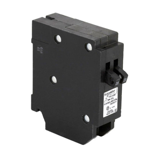 CHOMT2020 - Tandem circuit breaker, Homeline Canadian, 2 x 1 pole at 20A, 120/240VAC, 10kA AIR, plug in, UL | Schneider Electric