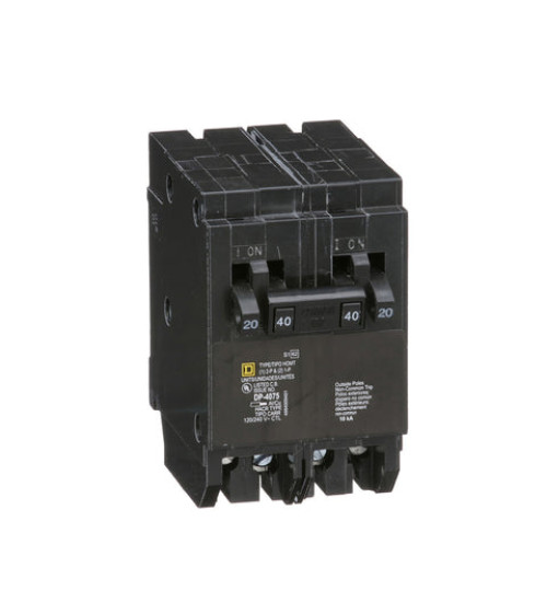 CHOMT2020240 - Quad tandem circuit breaker, Homeline Canadian, 2 x 1 pole at 20A, 1 x 2 pole at 40A, 120/240VAC, 10kA AIR, plug in, UL | Schneider Electric