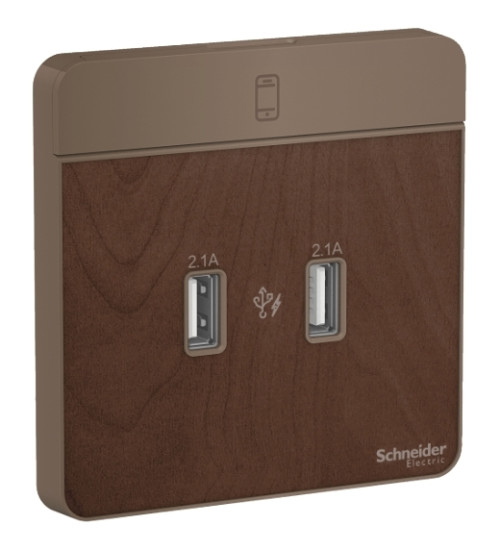 E8332USB_WD_G8 - AvatarOn, USB charger, 2typeA, 2.1A, Wood - Schneider Electric
