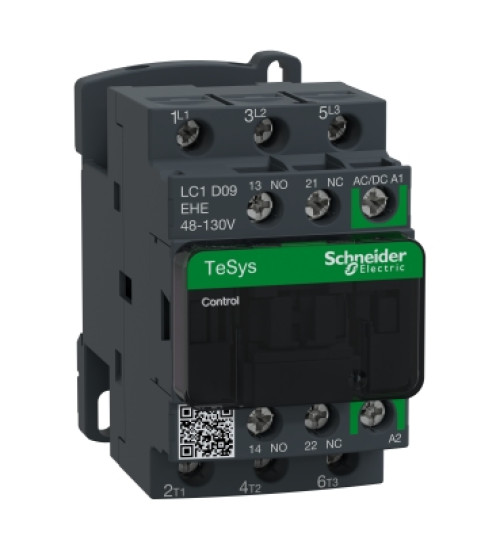 LC1D09EHE - contactor, TeSys Deca, 3P (3NO), AC - 3/ AC - 3e, <=440V, 9A, 48...130V AC /DC coil, screw clamp terminals - Schneider Electric