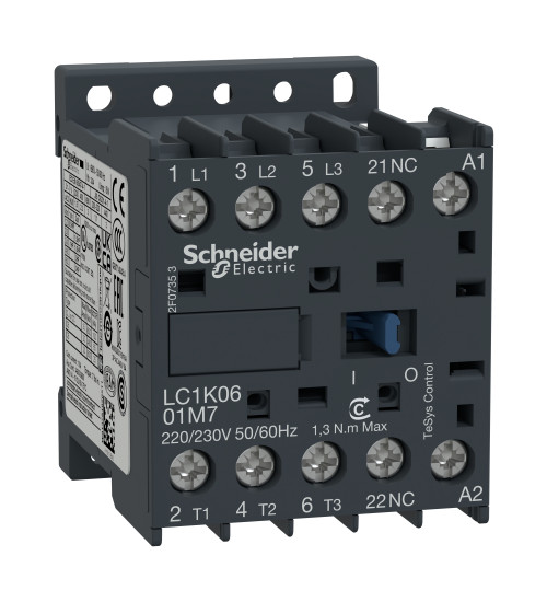 LC1K0601N7 - TeSys K contactor - 3P - AC-3 <= 440 V 6 A - 1 NC aux. - 400...415 V AC coil - Schneider Electric