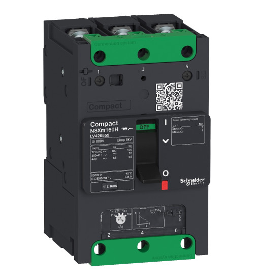 LV426357 - circuit breaker Compact NSXmF(36kA at 415V AC ), 3P, 100A rating TMD trip unit, compression lugs and busbar connectors - Schneider Electric