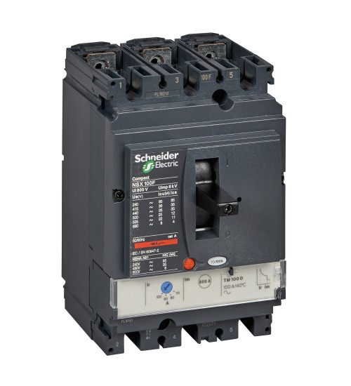 LV429631 - circuit breaker Compact NSX100F, 36kA at 415V AC, TMD trip unit 80A, 3 Poles 3d - Schneider Electric