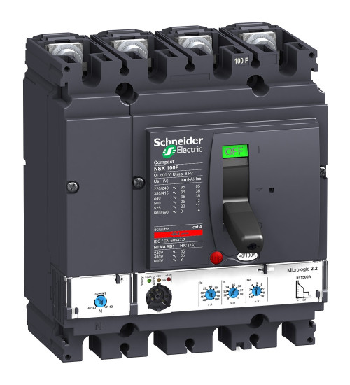 LV429780 - circuit breaker Compact NSX100F, 36kA at 415V AC, Micrologic2.2 trip unit 100A, 4 Poles 4d - Schneider Electric