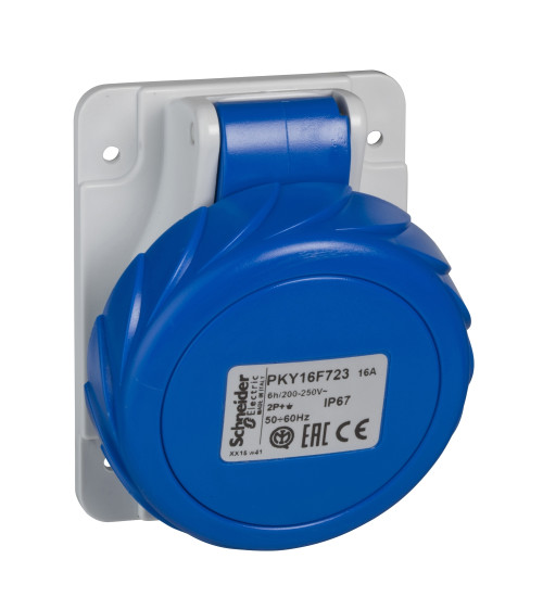 PKY16F723 - PratiKa socket - fast - angled - 16A - 2P + E - 200...250 V AC - panel - Schneider Electric