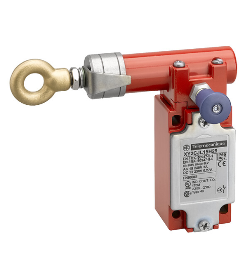 XY2CJL15 - Latching emergency stop rope pull switch, Telemecanique rope pull switches XY2C, e XY2CJ, left side, 1NC+1 NO, Pg13.5.
